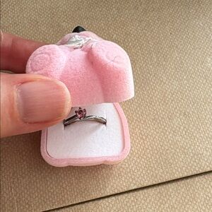 Vintage Avon Sterling Silver Pink Crystal Kids Ring w/ Teddy Bear Box 268